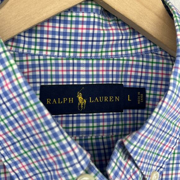 RALPH LAUREN Shirt Mens L Plaid Button Up Long Sleeve Woven Cotton Blue - Picture 4 of 13